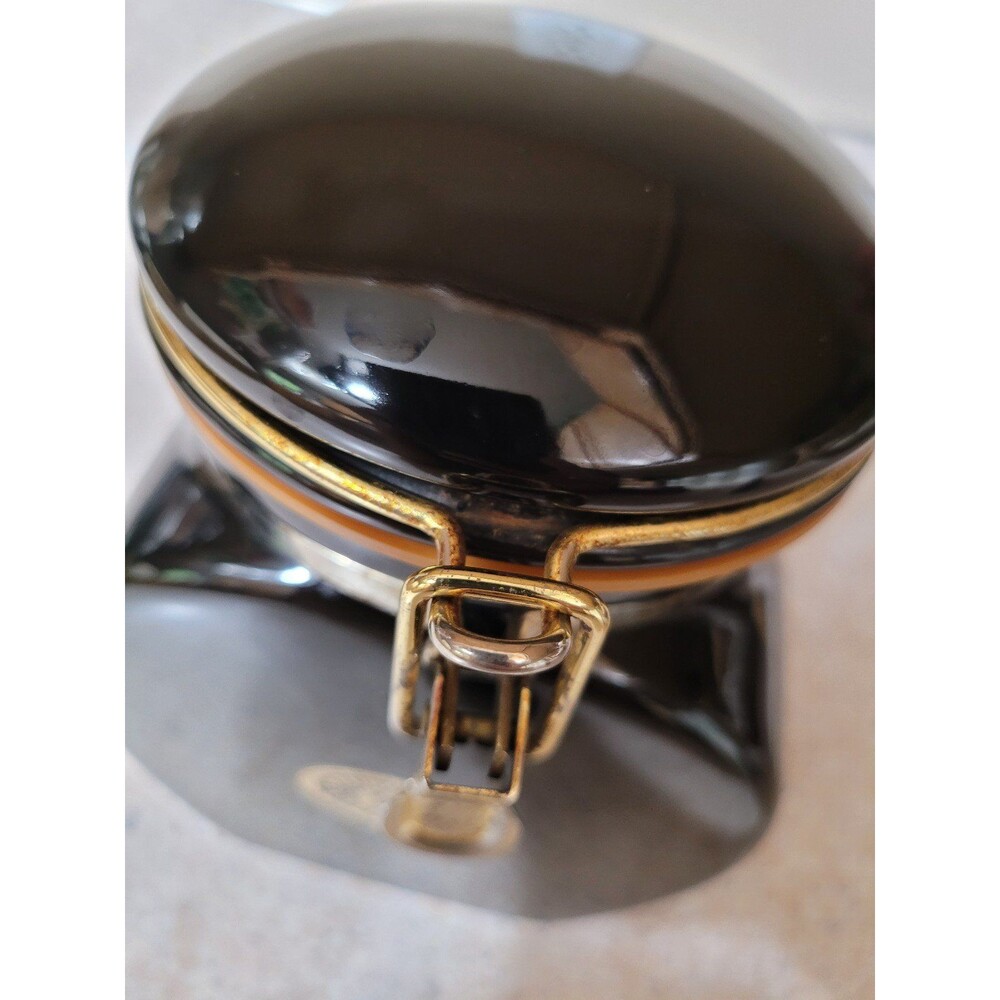 Vintage European Coffee House Collection Canister Black Ceramic Gold Trim - Picture 9 of 10